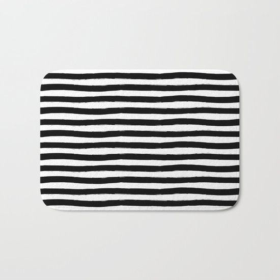 Black And White Hand Drawn Horizontal Stripes Bath Mat
