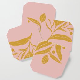 Modern color block floral art in pink and mustard yellow Coaster