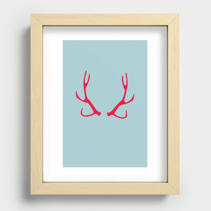 Red Antlers on Turquoise Recessed Framed Print