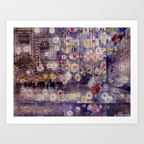 Girl with a red umbrella Art Print