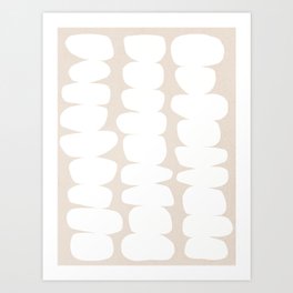 Zen Pebble Pattern 9.2 White on Beige Art Print