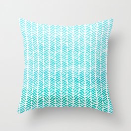 Handpainted Chevron pattern - small - light green and aqua teal Throw Pillow