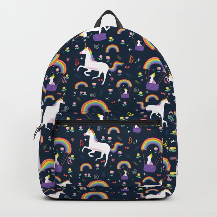 Unicorns Rainbows and Parakeet Print Backpack
