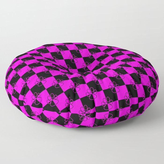 Hot Pink and Black Checker Dog Paws Floor Pillow