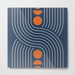 Geometric Lines in Navy and Orange (Rainbow and Moon Phases Abstract) Metal Print | Retro, Elegant, Warm, Geometric, Contemporary, Pattern, Graphicdesign, Vintage, Rainbow, Lines 