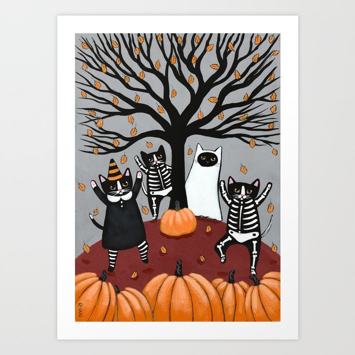 Cats Celebration of Halloween Art Print