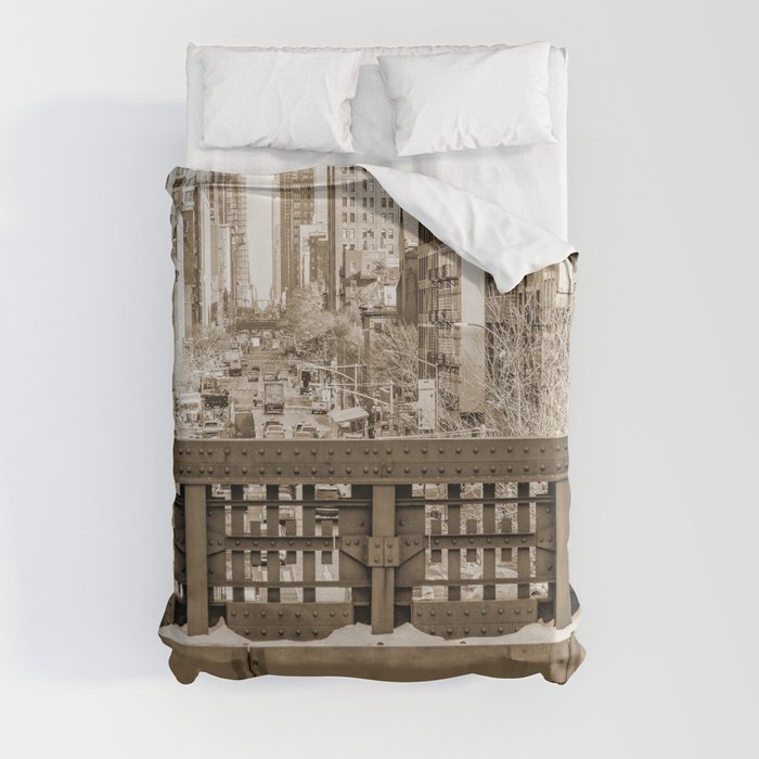 Street Photography in NYC | Sepia Duvet Cover