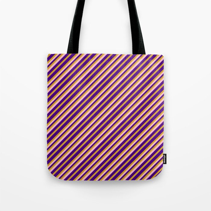 Indigo, Goldenrod & Pink Colored Pattern of Stripes Tote Bag