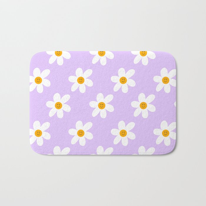 Summer Daisies Groovy Boho Floral Daisy Purple Lilac Bath Mat