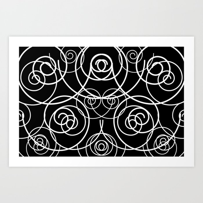 Spirals black and white pattern Art Print