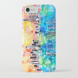 New York / watercolor mixed media bright city skyline modern skyscraper iPhone Case