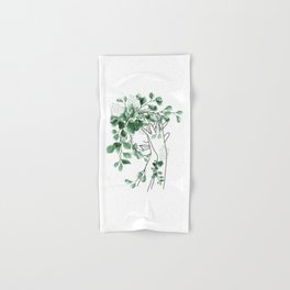 Woman with Leaves Abstract Line Art Hand & Bath Towel