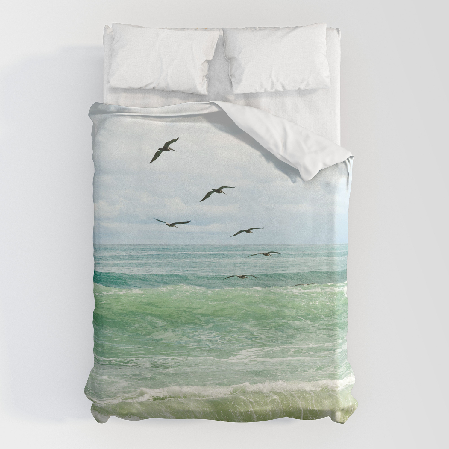 Birds Flying Above Ocean Duvet Cover By Sea Light Society6