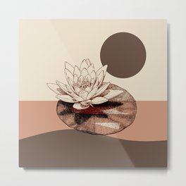 Lotus Flower with The Dark Sun modern surreal illustration Metal Print