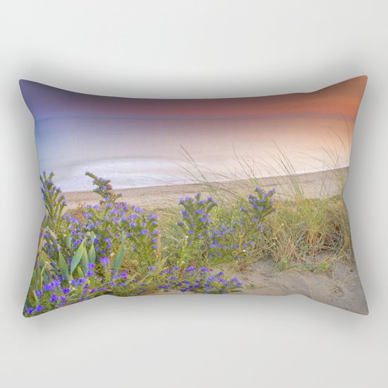"Purple flowers at the sea sunset" Rectangular Pillow