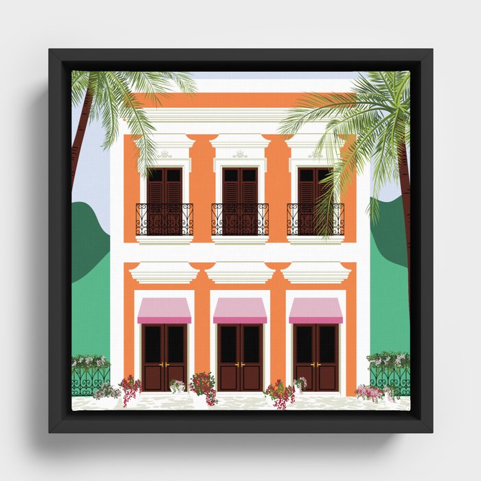 Puerto Rico Orange House Framed Canvas
