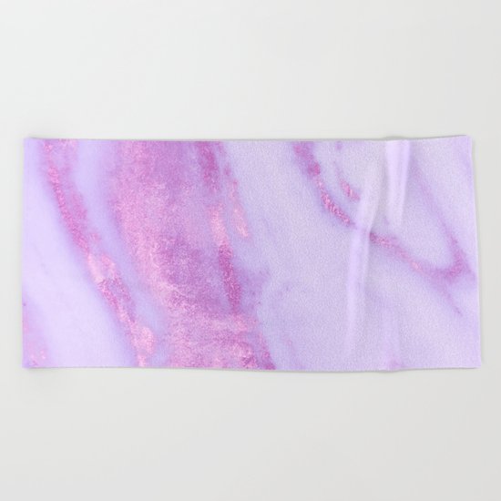 Pink Marble - Shimmery Magenta Gold Marble Metallic Beach Towel