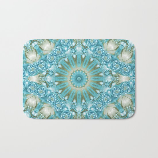 Turquoise and Gold Mandala Tile Bath Mat