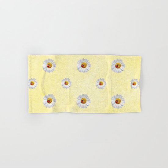 Daisies in love- Yellow Daisy Flower Floral pattern with Ladybug on #Society6 Hand & Bath Towel