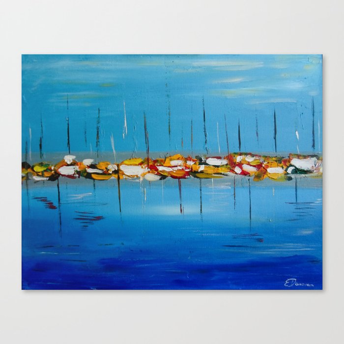 Abstract Boats with Sails Down Waiting to Sail Canvas Print