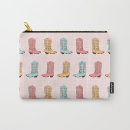 Cowgirl Boots and Daisies, Blush Pink, Mint, Cute Pastel Cowboy Pattern Carry-All Pouch