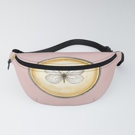 Vintage Hand-Drawn Butterfly Circle Pendant on Pastel Pink Fanny Pack