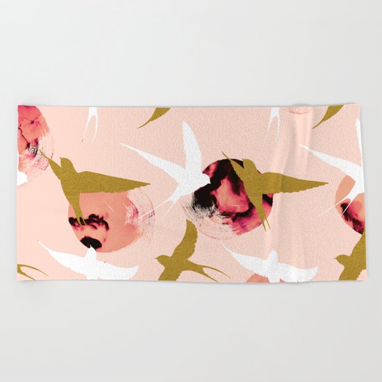 Bird flying with sunset Beach Towel