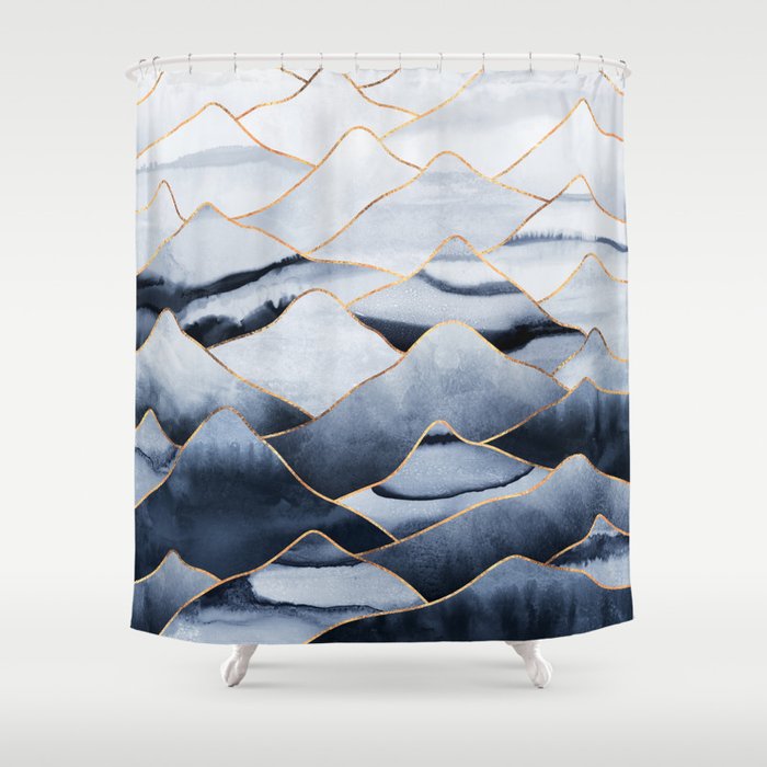 Mountains 2 - Gold Colored Lines Shower Curtain