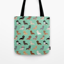 Dachshund dog breed pet pattern doxie coats dapple merle red black and tan Tote Bag