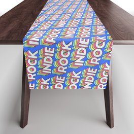 Indie Rock Trendy Rainbow Text Pattern (Blue) Table Runner