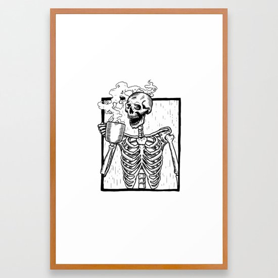 Download Skeleton Drinking a Cup of Coffee Framed Art Print by denzhu | Society6