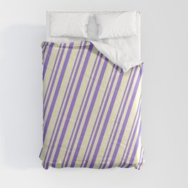 [ Thumbnail: Purple & Light Yellow Colored Stripes Pattern Comforter ]