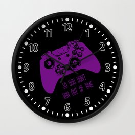 Video Game Purple on Black Wall Clock