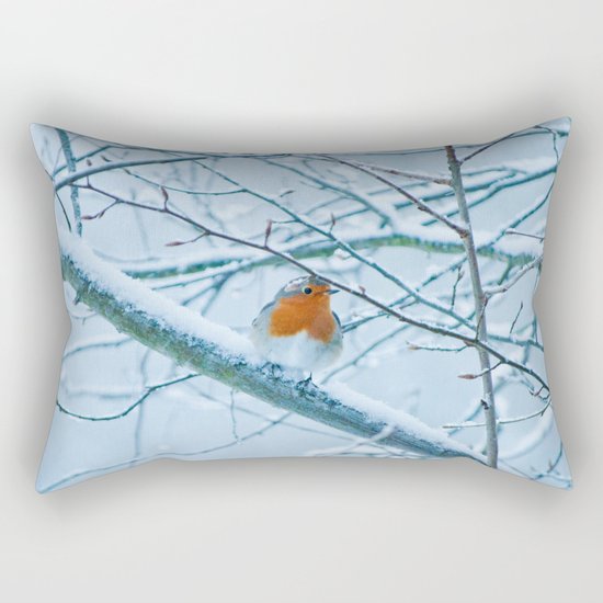 Robin in the cold Rectangular Pillow