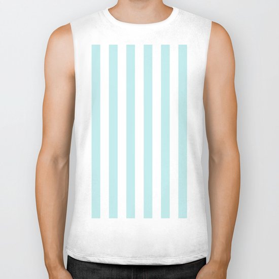 Striped- Turquoise vertikal stripes on white- Maritime Summer Beach Biker Tank