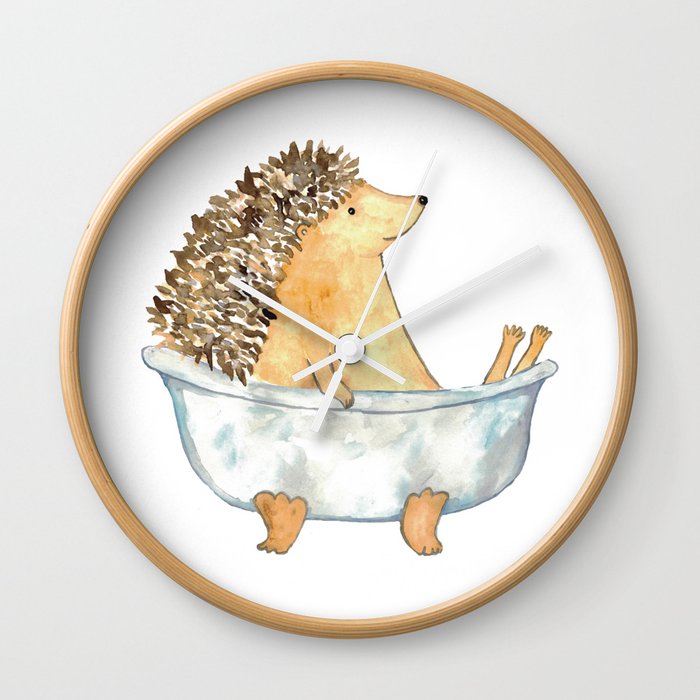 Hedgehog taking bath watercolor  Wall Clock
