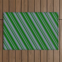 [ Thumbnail: Slate Gray and Dark Green Colored Striped/Lined Pattern Outdoor Rug ]