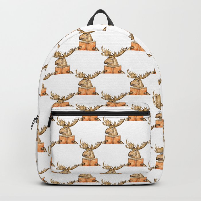 Moose reading book watercolor painting Backpack