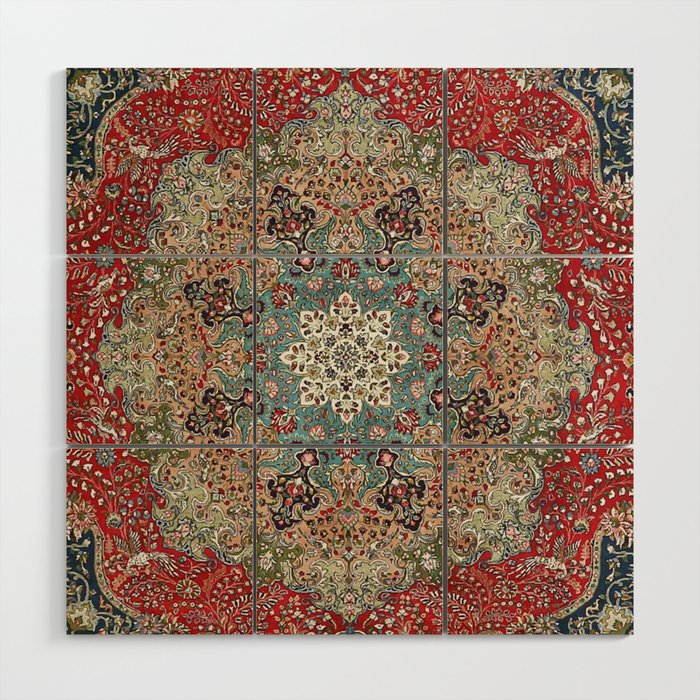 Antique Red Blue Black Persian Carpet Print Wood Wall Art