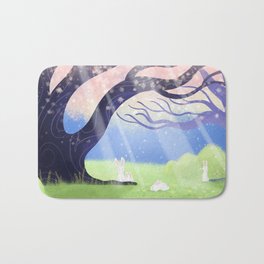 Soft Light On Soft Bunnies In Aloquil's Glades Bath Mat | Safe, Woods, Rabbits, Illustration, Morning, Sunrise, Magic, Classic, Magical, Painting 