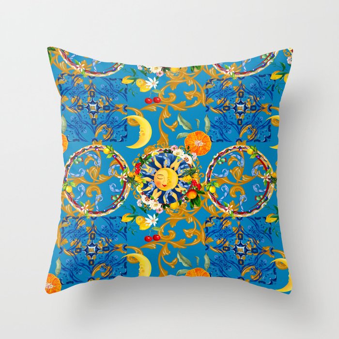 Sicilian sun,half moon,majolica,Mediterranean art Throw Pillow