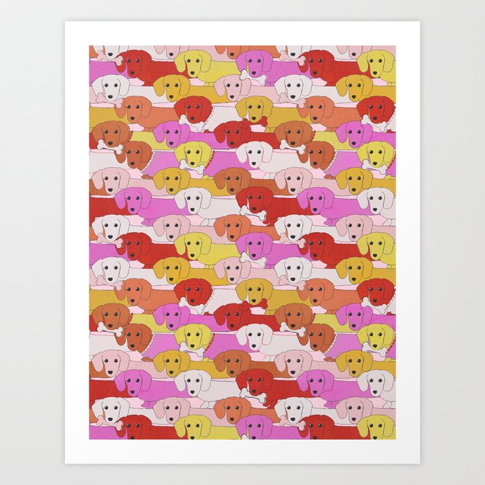 Long Dogs Pattern Pink Edition Art Print
