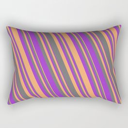 [ Thumbnail: Dim Gray, Dark Orchid & Brown Colored Lines/Stripes Pattern Rectangular Pillow ]