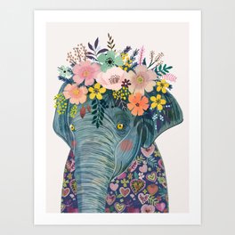 Elephant with flowers on head Art Print