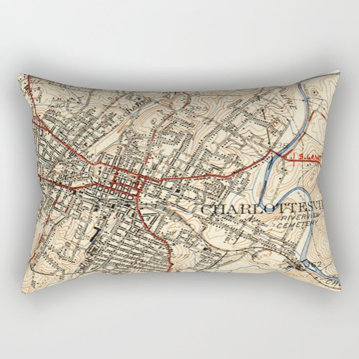 Vintage Map of Charlottesville Virginia (1949) Rectangular Pillow