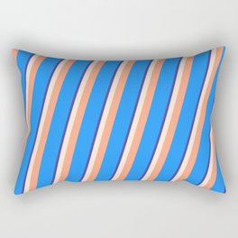 [ Thumbnail: Dark Slate Blue, Beige, Light Salmon & Blue Colored Pattern of Stripes Rectangular Pillow ]