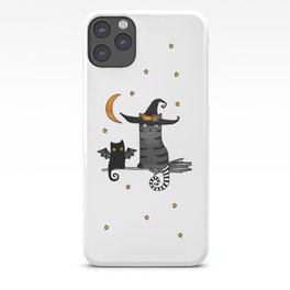 2 cats – Bat and Wizard on a broomstick for Halloween iPhone Case