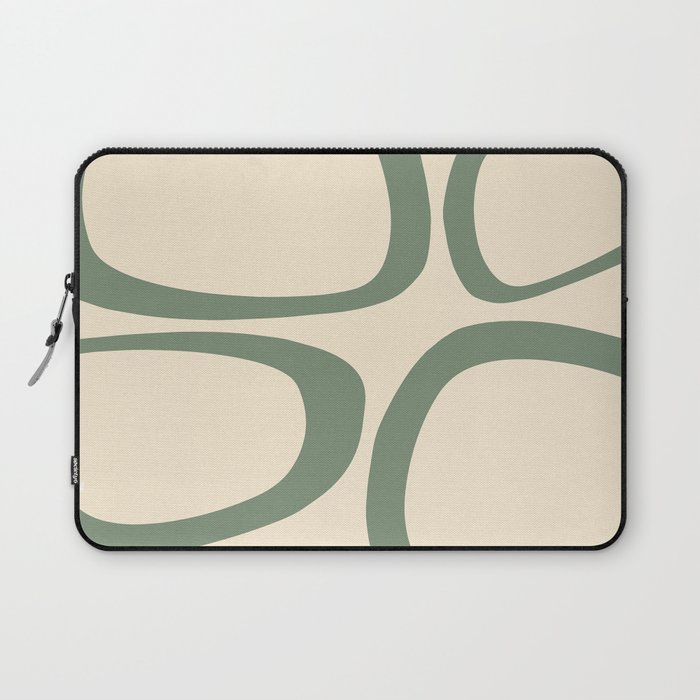 Mid Century Modern Funky Ovals Pattern Green and Cream Laptop Sleeve