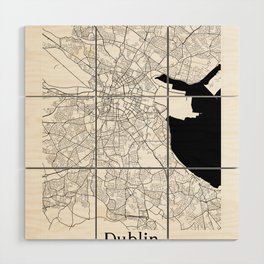 Dublin city map Wood Wall Art