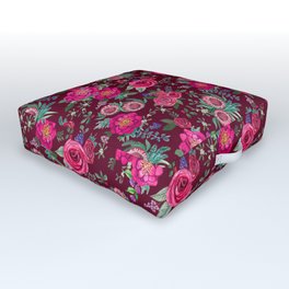 Burgundy Floral Thanksgiving , fall & winter floral in watercolor Outdoor Floor Cushion